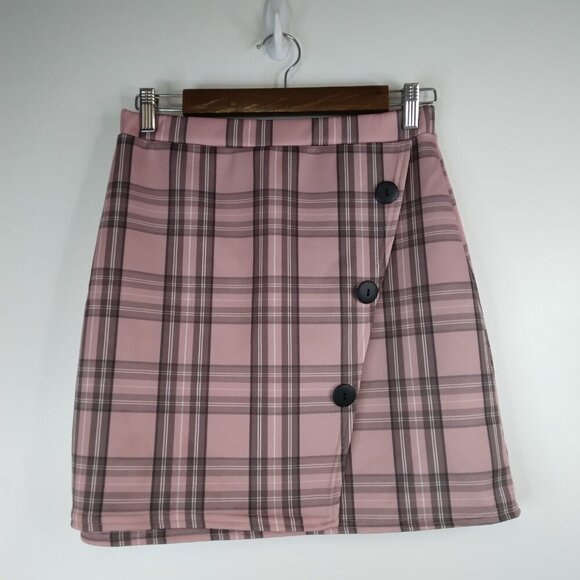 Pretty Little Thing Pink Check Button Skirt Size 8. NWT - Picture 2 of 12